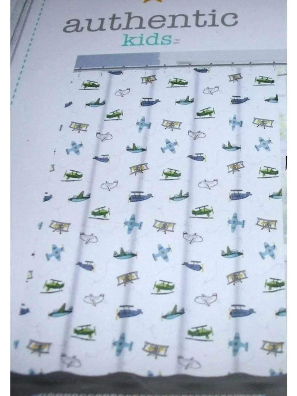 Authentic Kids Fabric Shower Curtain Airplanes Cotton Blend 72